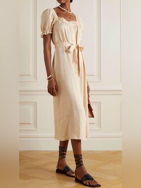 white linen dress buttons CHANEL Linen Button Down Dress White